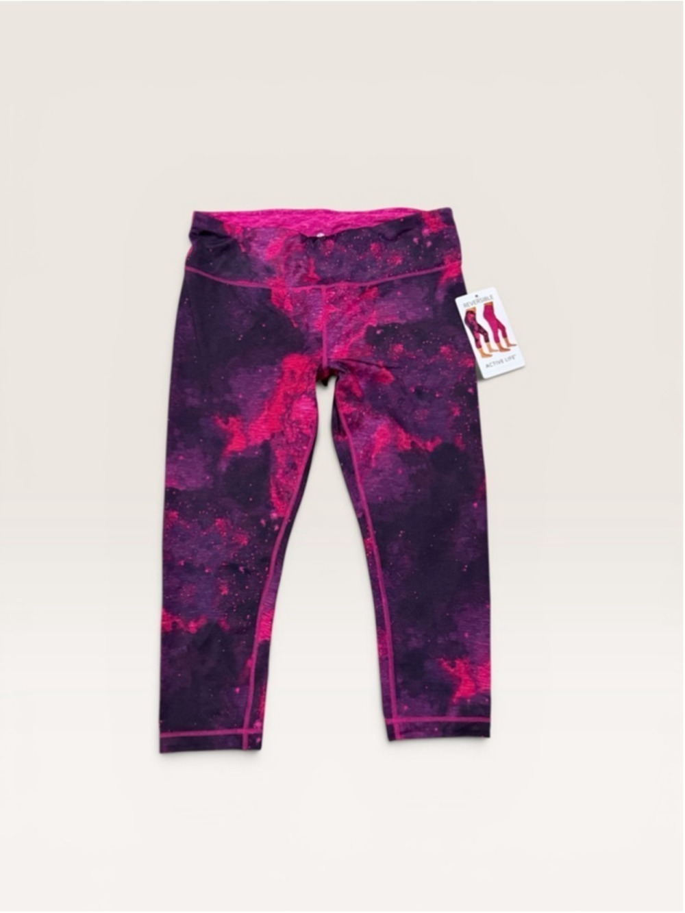 Active Life Women's Leggings Large Purple Pink Reversible Space Dye